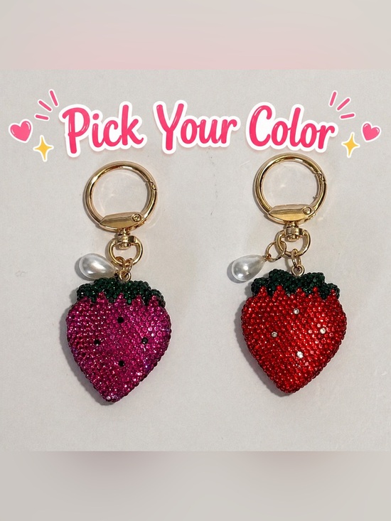 Accessories - Strawberry Rhinestone Keychain Charm (1) Pink Red Sparkly Fruit 🍓 💫 2 for $25